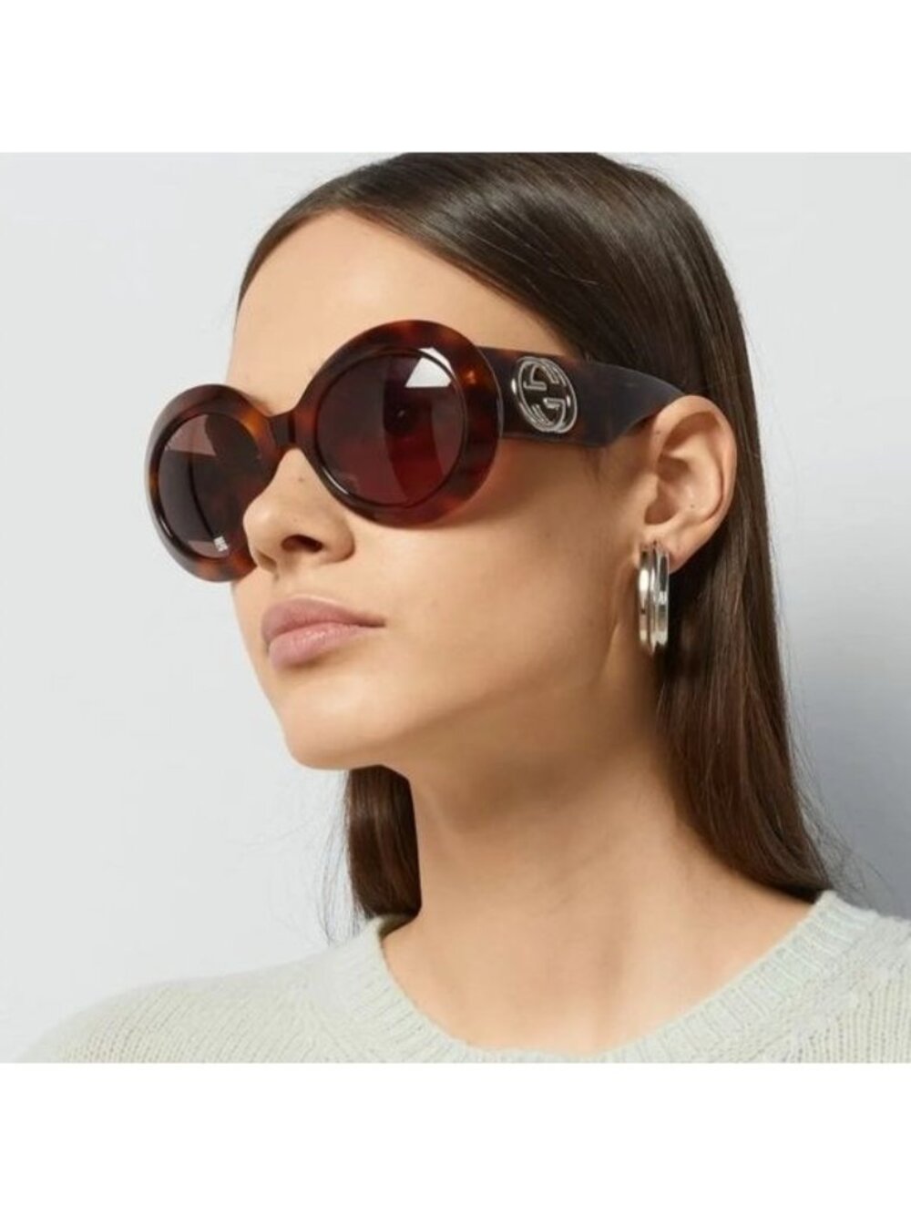 NWT Gucci GG1647S 009 Havana Brown Round Oversized Sunglasses Women - Picture 2 of 10